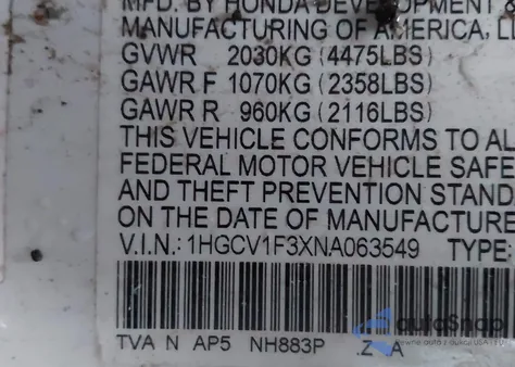 2022 Honda Accord Sport from USA, damaged, VIN 1HGCV1F3XNA063549